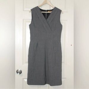 ALEX MARIE Sleeveless Gray Pleated Front V-neck Career Sheath Women's Dress